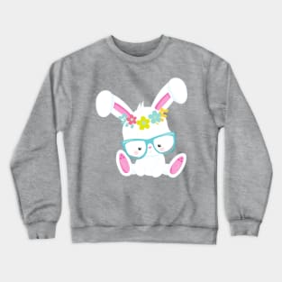 Hipster Bunny, Bunny With Glasses, Rabbit, Flowers Crewneck Sweatshirt